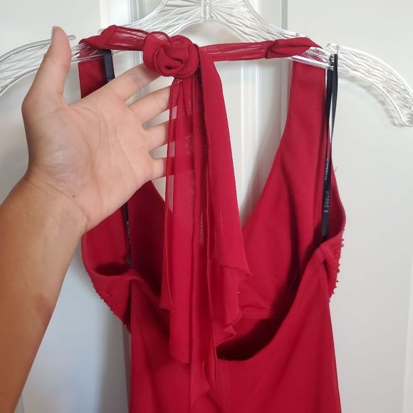 💜 2/$30! B. Darlin Halter Sequin Floor Length Chiffon Gown - Picture 4 of 6